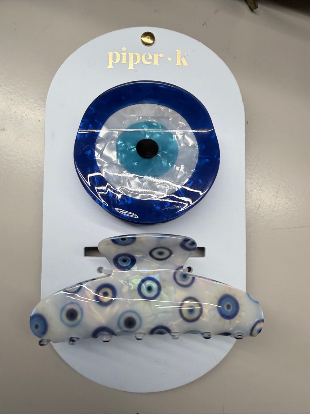 Piper K Evil Eye Hair Clip Set Blue Mother of Pearl Claw Clip 2 Piece
